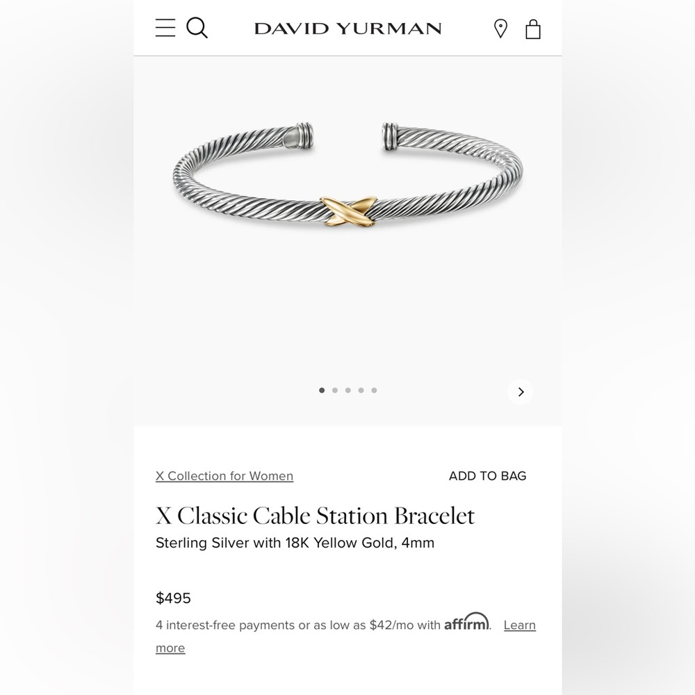 X Classic Cable Station Bracelet- David Yurman, size small